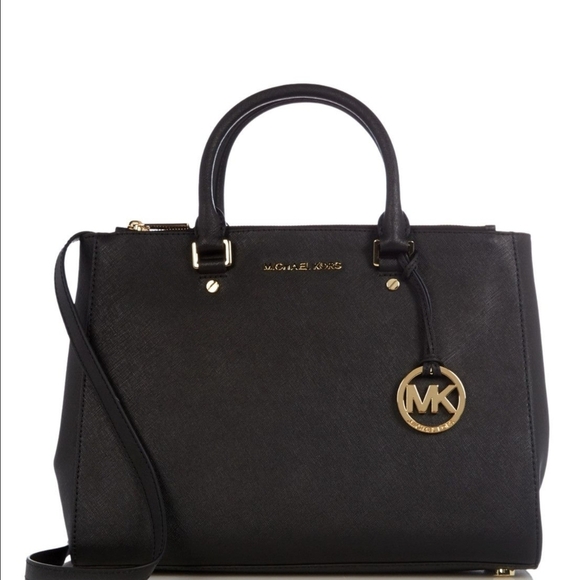 Michael Kors Black Leather Tote with Gold Accents (Size 13" × 9") - Picture 3 of 3